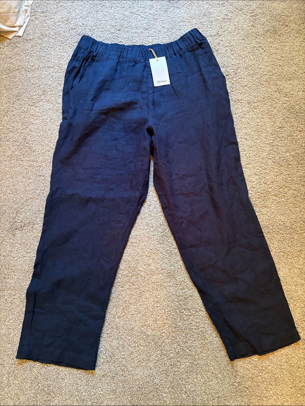 Quince Women's Navy Elastic-Waist Linen Chinos